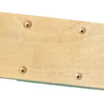 Plywood platform with eight pre-drilled holes for screws; to be mounted on a ski.